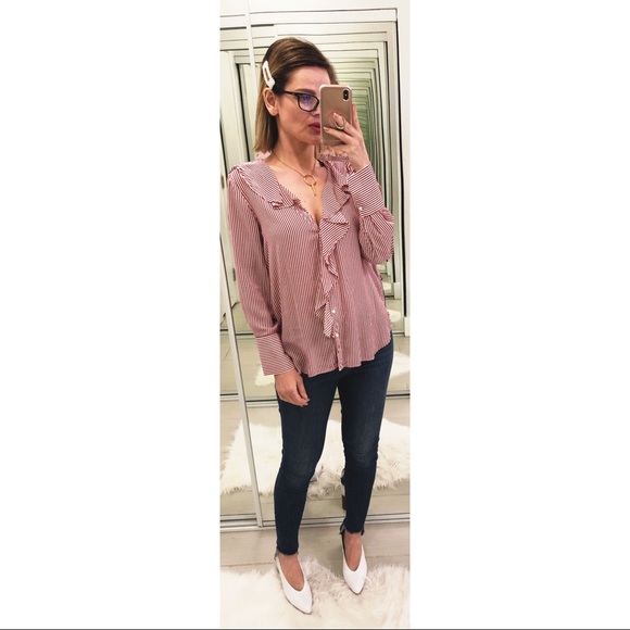 Zara Tops - Zara Striped Blouse With Ruffles